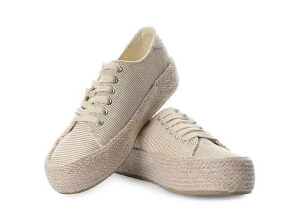 Coppia Eleganti Sneakers Sfondo Bianco — Foto Stock