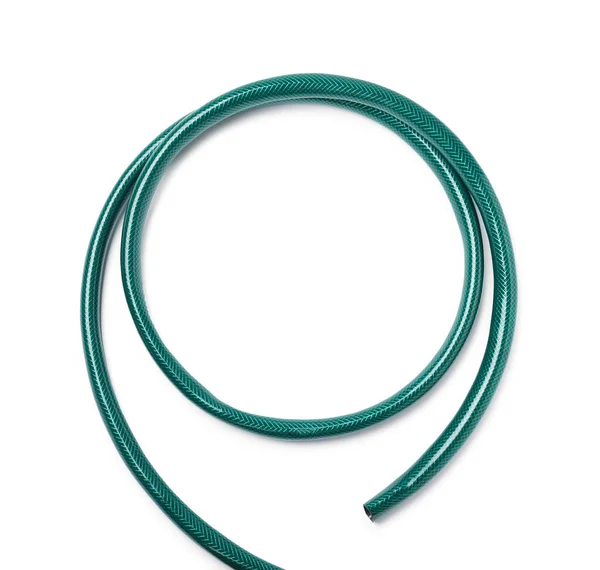 Green Rubber Watering Hose Isolated White Top View — Stock Photo, Image