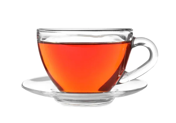 白に単離された芳香族ルイボス茶のガラスカップ — ストック写真