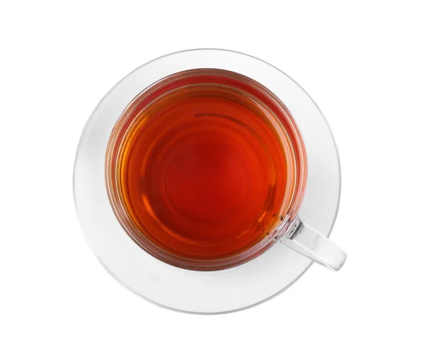 Glas Kopp Aromatiska Rooibos Isolerad Vit Ovanifrån — Stockfoto