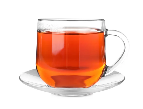 Glass Cup Aromatic Rooibos Tea Isolated White — Stock Photo, Image