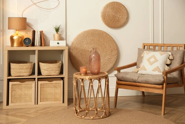 Stijlvolle Woonkamer Interieur Met Etnisch Boho Decor — Stockfoto