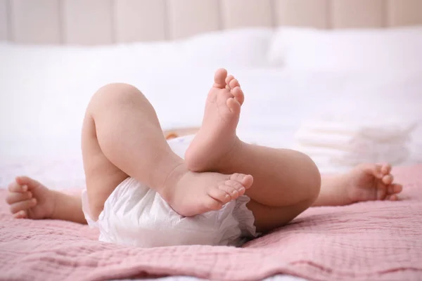 Little Baby Diaper Bed Closeup — Stock Photo, Image