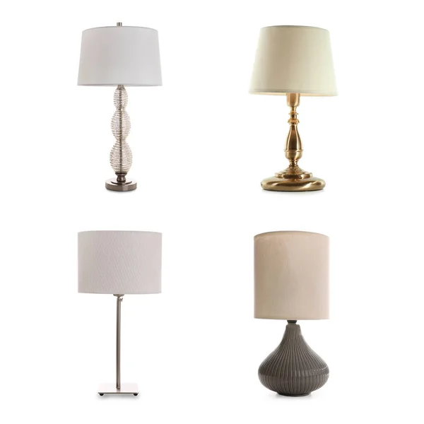 Set Stylish Night Lamps White Background — Stock Photo, Image