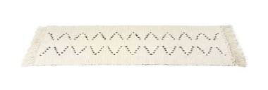 Beyaz püsküllü hafif halı.