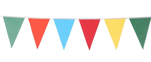 Bunting Con Banderas Triangulares Colores Sobre Fondo Blanco Decoración Festiva —  Fotos de Stock