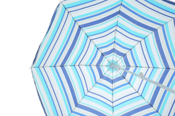 Parapluie Ouvert Rayé Bleu Isolé Sur Blanc Côté Intérieur — Photo