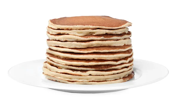 Stapel Von Heißen Leckeren Pfannkuchen Auf Weißem Hintergrund — Stockfoto