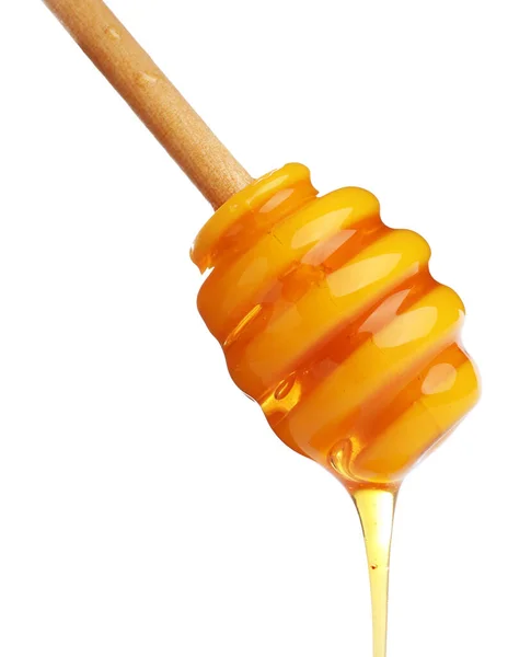Honey Dripping Dipper White Background — Stock Photo, Image
