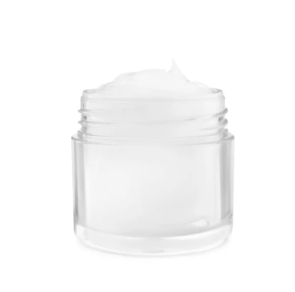 Crème Glazen Pot Geïsoleerd Wit — Stockfoto