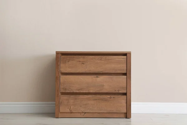 Wooden Chest Drawers Beige Wall — Stock Photo, Image