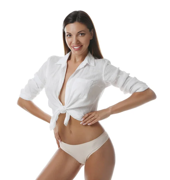 Beautiful Woman Panties Shirt White Background Stock Photo by
