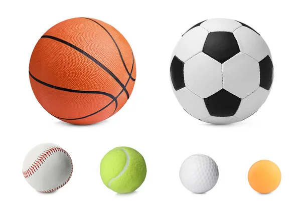 Комплект Различными Спортивными Мячами Белом Фоне — стоковое фото