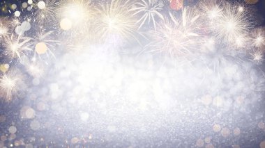 Havai fişeklerle soyut şenlik arka planı, bokeh etkisi. Yeni yıl kutlaması