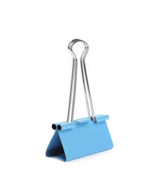 Açık mavi klasör klipsi beyaza izole edildi. Kırtasiye