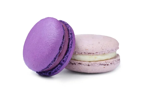 Diferentes Deliciosos Macarons Coloridos Sobre Fondo Blanco — Foto de Stock