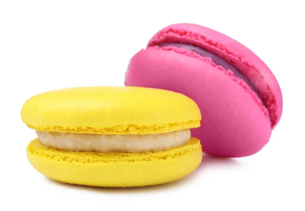 Diferentes Deliciosos Macarons Coloridos Sobre Fondo Blanco — Foto de Stock