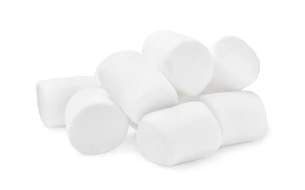 Mucchio Deliziosi Marshmallow Gonfi Sfondo Bianco — Foto Stock