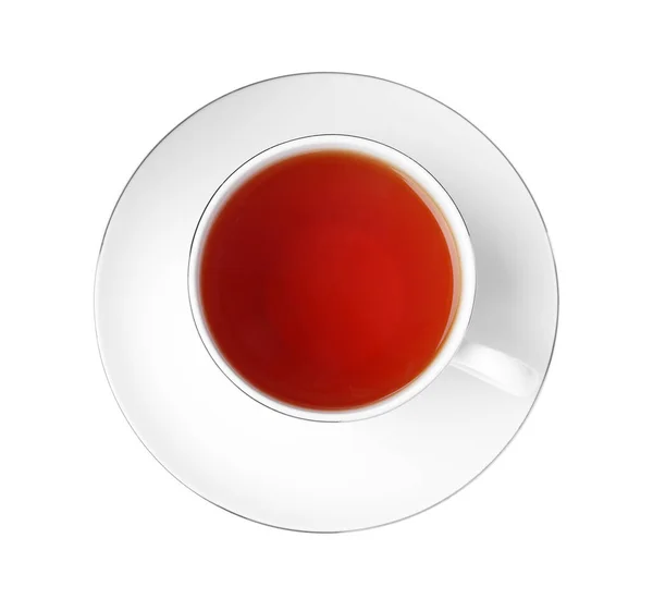 Keramische Tasse Aromatischer Rooibos Tee Isoliert Auf Weiß Draufsicht — Stockfoto