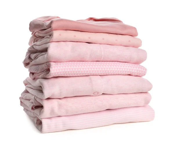 Stack Baby Girl Clothes White Background — Stock Photo, Image