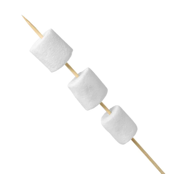 Vara Com Deliciosos Marshmallows Inchados Isolados Branco — Fotografia de Stock