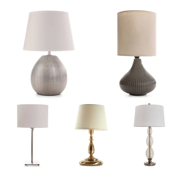 Set Stylish Night Lamps White Background — Stock Photo, Image