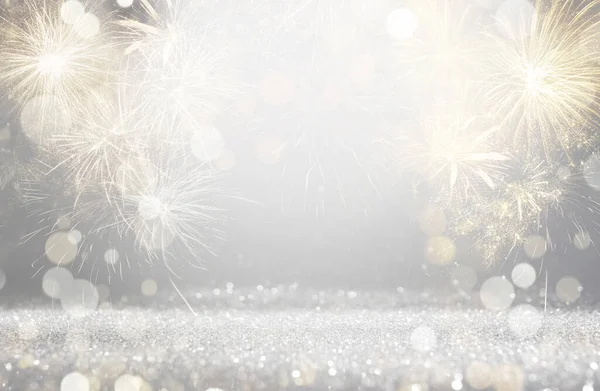 Abstraktní Slavnostní Pozadí Ohňostrojem Bokeh Efekt Novoroční Oslava — Stock fotografie