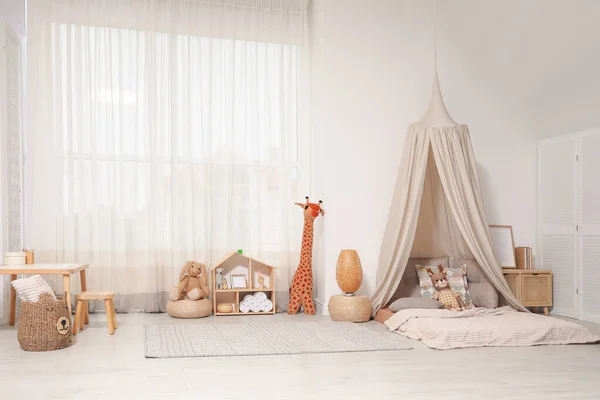 Chambre Confortable Pour Enfants Avec Tente Jeu Jouets Lit Confortable — Photo