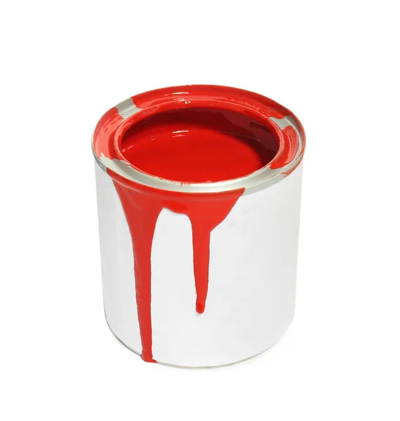 Lata Pintura Roja Sobre Fondo Blanco — Foto de Stock