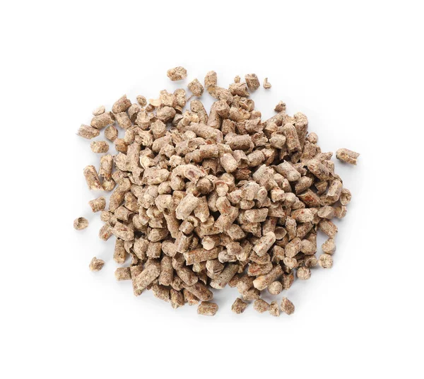 Pile Wood Cat Litter Isolated White Top View — Stock Photo, Image
