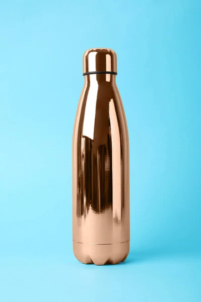 Botella Metal Sobre Fondo Azul Claro Consumo Consciente — Foto de Stock