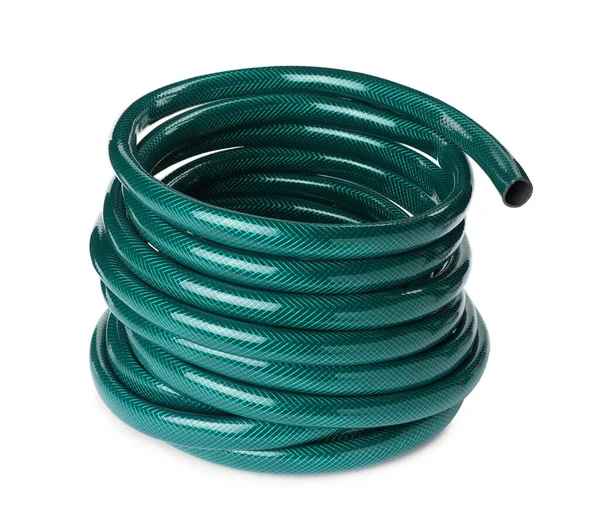 Green Rubber Watering Hose Isolated White — Stock Photo, Image