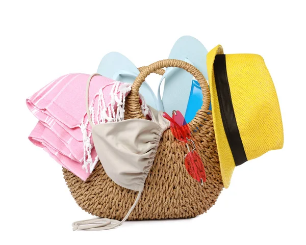 Stylish Bag Beach Accessories Isolated White — Stock Photo, Image