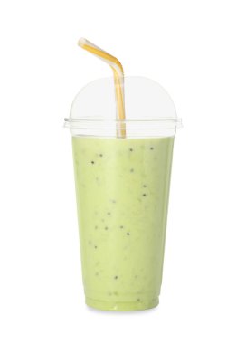 Plastik bardakta saman bulunan nefis bir smoothie.