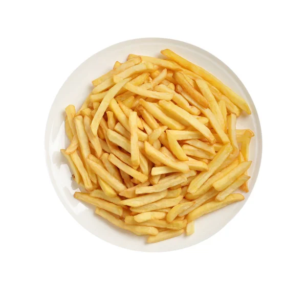 Lekker Gouden Frietjes Witte Achtergrond Bovenaanzicht — Stockfoto