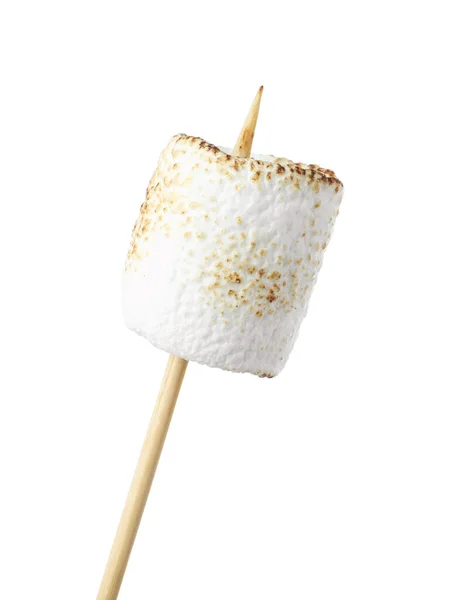 Vara Com Marshmallow Torrado Isolado Branco — Fotografia de Stock