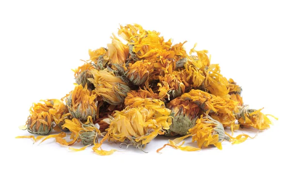 Pile Dry Calendula Flowers White Background — Stock Photo, Image