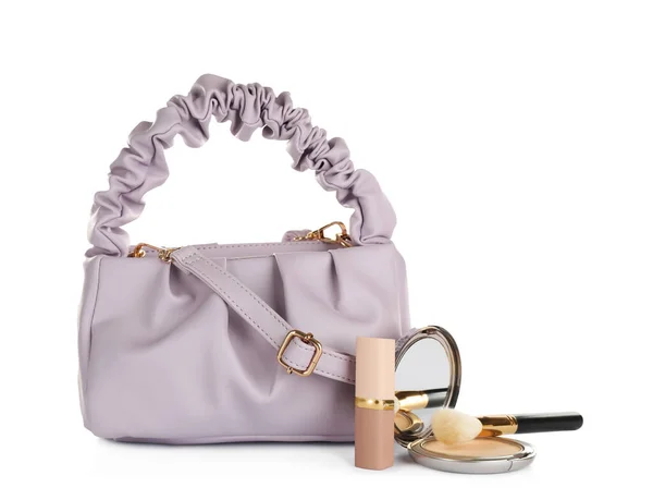 Фіолетовий Жіночий Міні Пакет Косметику Білому Тлі — стокове фото
