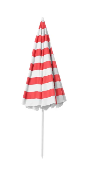 Gesloten Rood Gestreepte Strand Paraplu Geïsoleerd Wit — Stockfoto