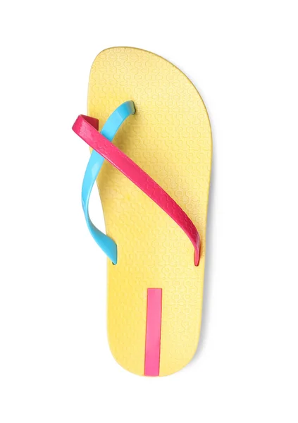 Flip Flop Amarelo Único Isolado Branco Vista Superior — Fotografia de Stock