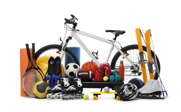 Bicycle Different Modern Sport Equipment White Background — ストック写真