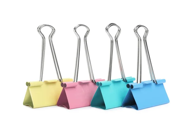 Colorful Binder Clips White Background Stationery Item — Stock Photo, Image