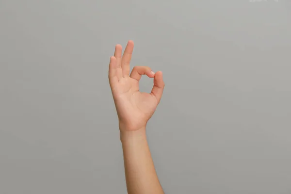 Teenage Boy Showing Gesture Light Grey Background Closeup — Stock Photo, Image