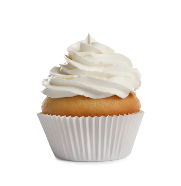 Delicioso Cupcake Decorado Con Crema Aislada Blanco — Foto de Stock