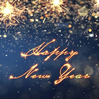 Karanlık arka planda maytaptan yapılmış mutlu yıllar mesajı. Tebrik kartı tasarımı