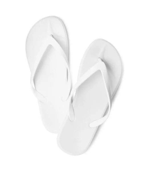 Paar Stylische Flip Flops Isoliert Auf Weißem Grund Von Oben — Stockfoto