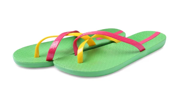 Een Paar Groene Teenslippers Geïsoleerd Wit — Stockfoto