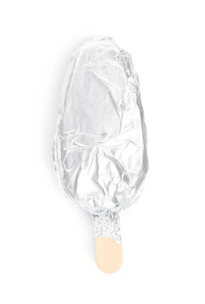 Ice Cream Bar Wrapped Foil White Background Top View — Stock Photo, Image