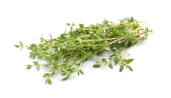 Stelletje Aromatische Tijm Witte Achtergrond Verse Kruiden — Stockfoto