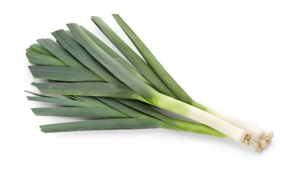 Fresh Raw Leeks White Background Top View — Stock Photo, Image